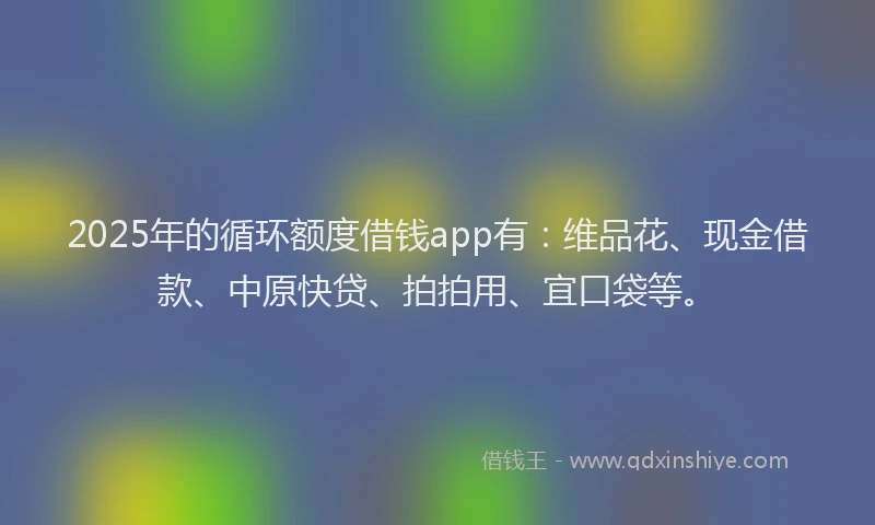 2025年的循环额度借钱app有：维品花、现金借款、中原快贷、拍拍用、宜口袋等。
