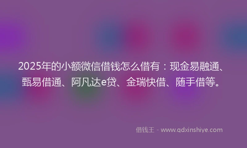 2025年的小额微信借钱怎么借有：现金易融通、甄易借通、阿凡达e贷、金瑞快借、随手借等。