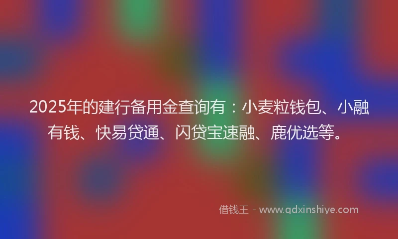 2025年的建行备用金查询有：小麦粒钱包、小融有钱、快易贷通、闪贷宝速融、鹿优选等。