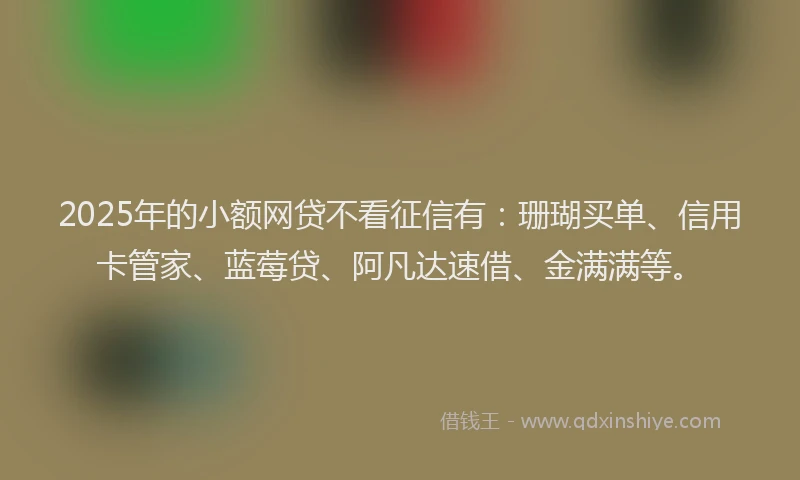 2025年的小额网贷不看征信有：珊瑚买单、信用卡管家、蓝莓贷、阿凡达速借、金满满等。
