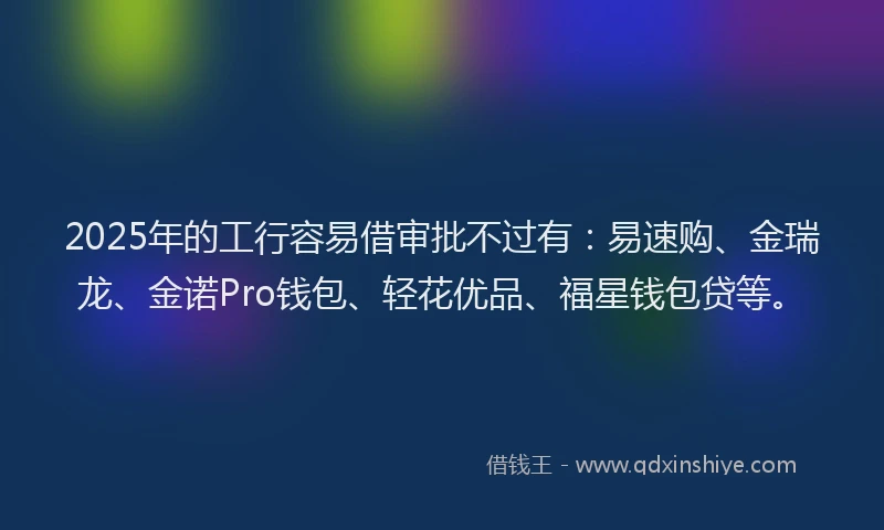 2025年的工行容易借审批不过有：易速购、金瑞龙、金诺Pro钱包、轻花优品、福星钱包贷等。