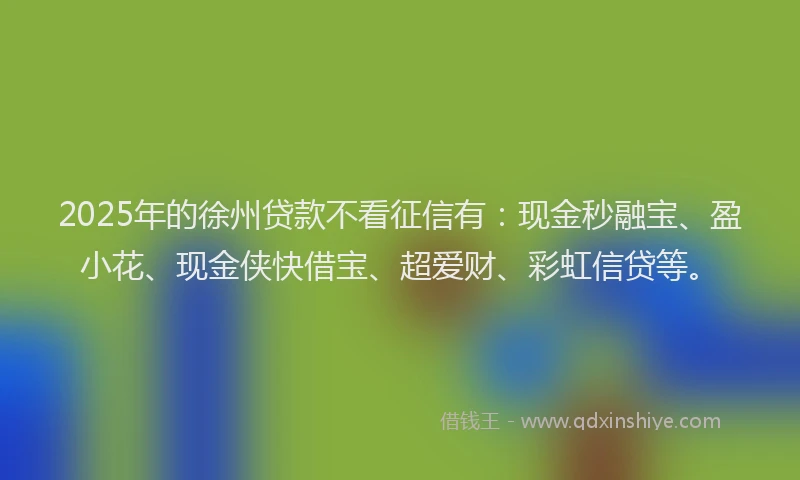 2025年的徐州贷款不看征信有：现金秒融宝、盈小花、现金侠快借宝、超爱财、彩虹信贷等。