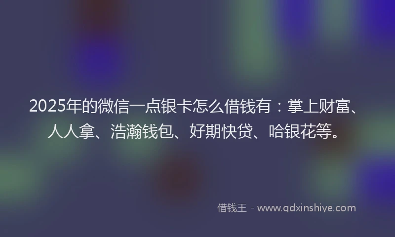 2025年的微信一点银卡怎么借钱有：掌上财富、人人拿、浩瀚钱包、好期快贷、哈银花等。