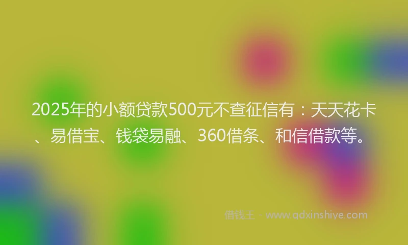 2025年的小额贷款500元不查征信有：天天花卡、易借宝、钱袋易融、360借条、和信借款等。