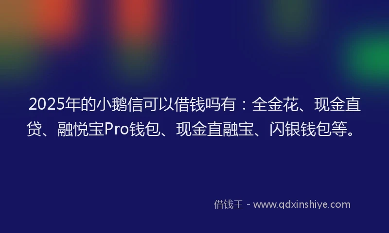 2025年的小鹅信可以借钱吗有：全金花、现金直贷、融悦宝Pro钱包、现金直融宝、闪银钱包等。