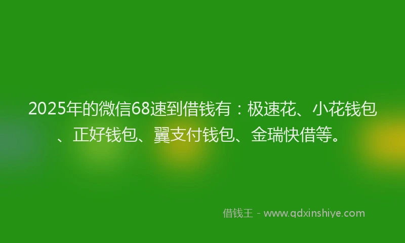 2025年的微信68速到借钱有：极速花、小花钱包、正好钱包、翼支付钱包、金瑞快借等。
