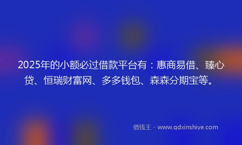2025年的小额必过借款平台有：惠商易借、臻心贷、恒瑞财富网、多多钱包、森森分期宝等。