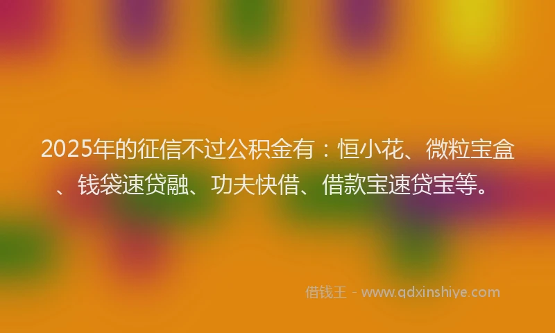 2025年的征信不过公积金有：恒小花、微粒宝盒、钱袋速贷融、功夫快借、借款宝速贷宝等。