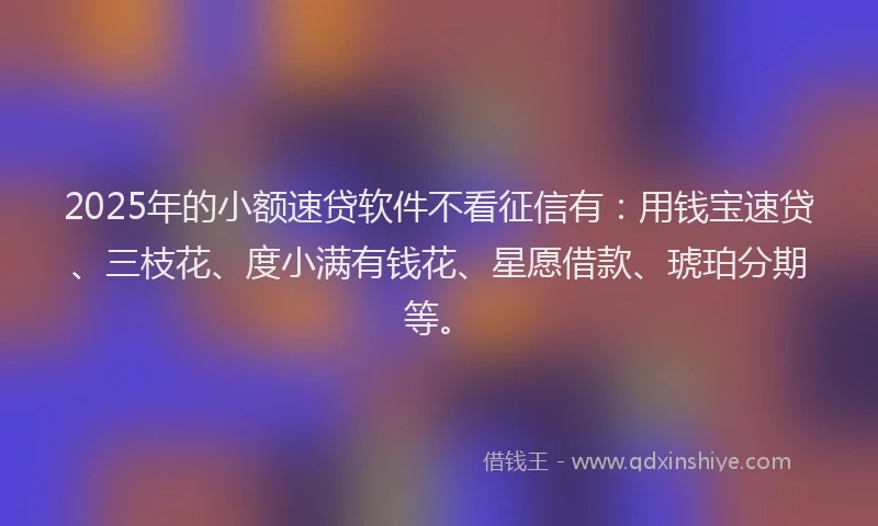 2025年的小额速贷软件不看征信有：用钱宝速贷、三枝花、度小满有钱花、星愿借款、琥珀分期等。