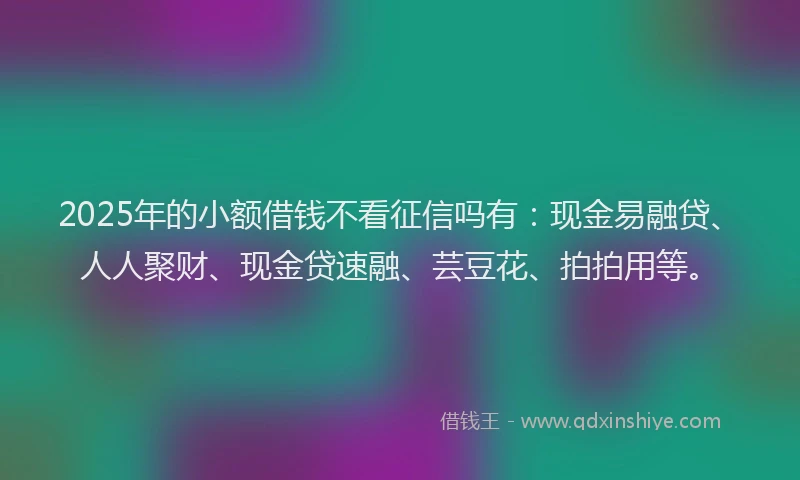 2025年的小额借钱不看征信吗有：现金易融贷、人人聚财、现金贷速融、芸豆花、拍拍用等。