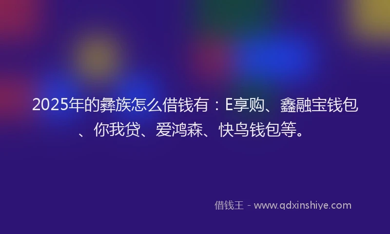 2025年的彝族怎么借钱有：E享购、鑫融宝钱包、你我贷、爱鸿森、快鸟钱包等。
