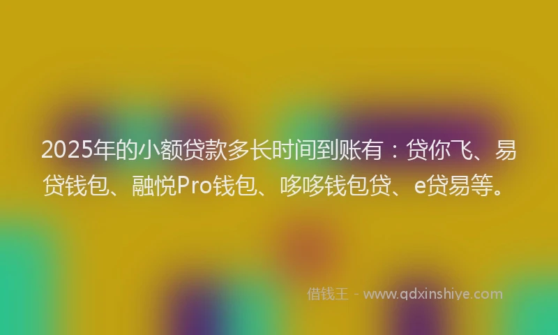 2025年的小额贷款多长时间到账有：贷你飞、易贷钱包、融悦Pro钱包、哆哆钱包贷、e贷易等。