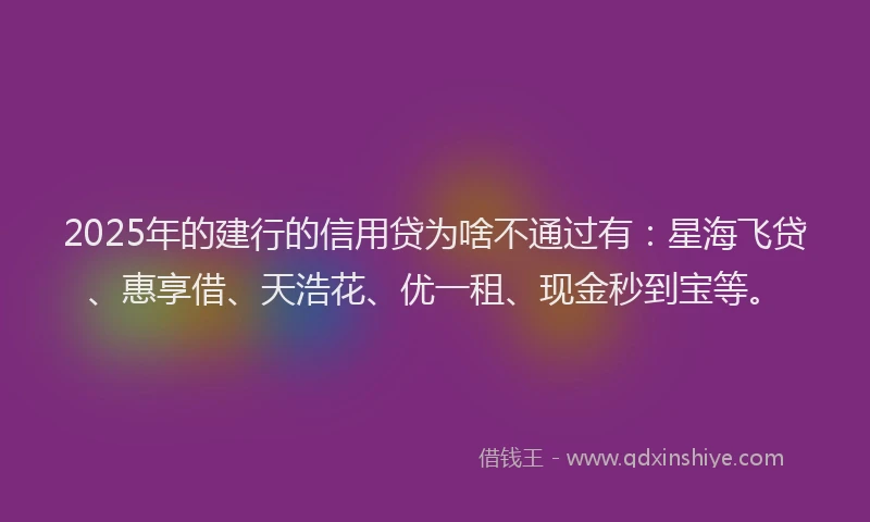 2025年的建行的信用贷为啥不通过有：星海飞贷、惠享借、天浩花、优一租、现金秒到宝等。