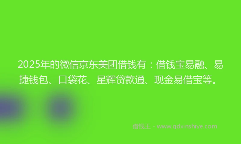 2025年的微信京东美团借钱有：借钱宝易融、易捷钱包、口袋花、星辉贷款通、现金易借宝等。
