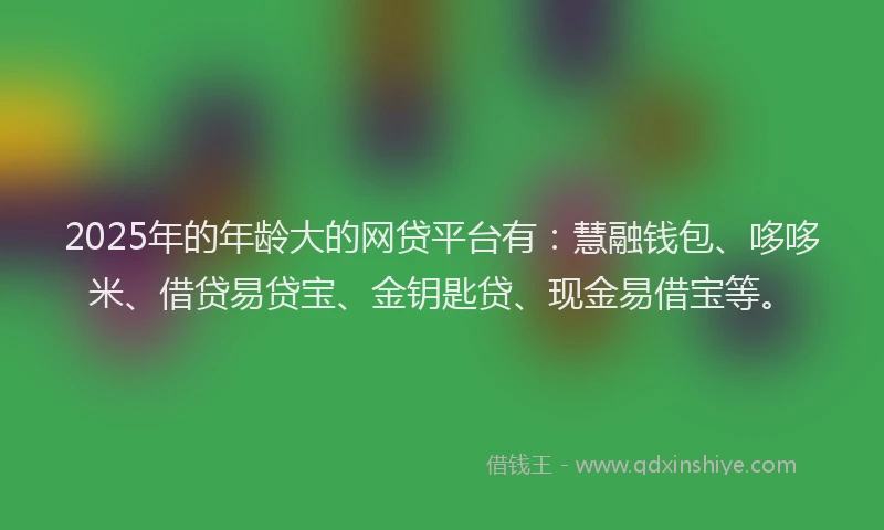 2025年的年龄大的网贷平台有：慧融钱包、哆哆米、借贷易贷宝、金钥匙贷、现金易借宝等。