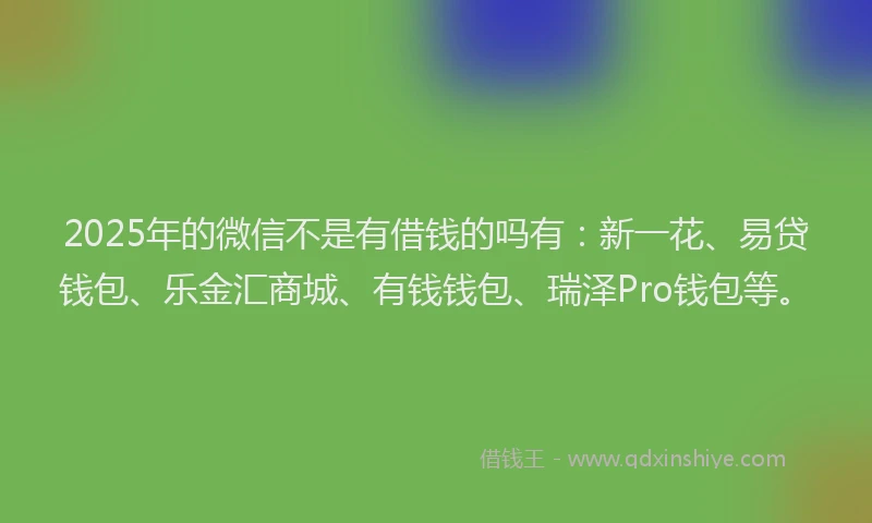 2025年的微信不是有借钱的吗有：新一花、易贷钱包、乐金汇商城、有钱钱包、瑞泽Pro钱包等。