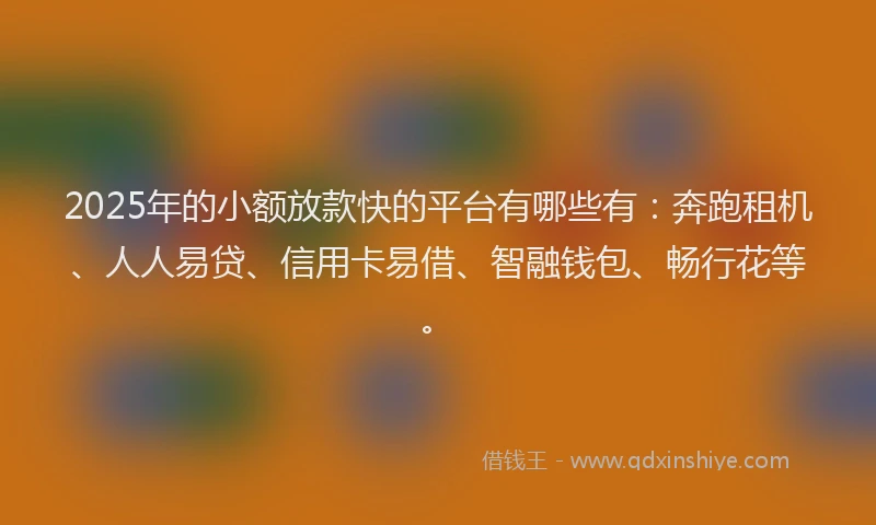 2025年的小额放款快的平台有哪些有：奔跑租机、人人易贷、信用卡易借、智融钱包、畅行花等。