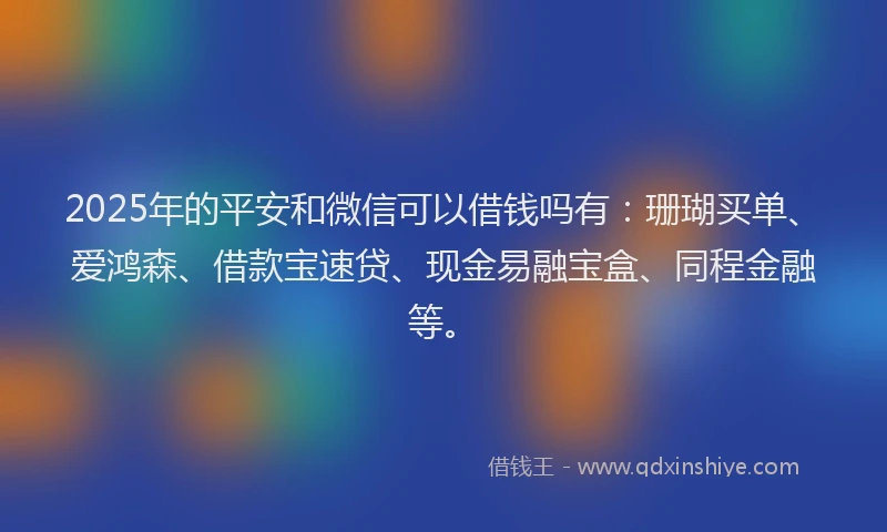 2025年的平安和微信可以借钱吗有：珊瑚买单、爱鸿森、借款宝速贷、现金易融宝盒、同程金融等。
