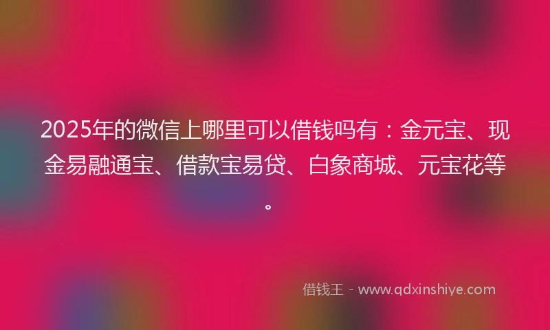 2025年的微信上哪里可以借钱吗有：金元宝、现金易融通宝、借款宝易贷、白象商城、元宝花等。