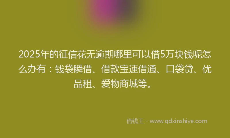 2025年的征信花无逾期哪里可以借5万块钱呢怎么办有：钱袋瞬借、借款宝速借通、口袋贷、优品租、爱物商城等。