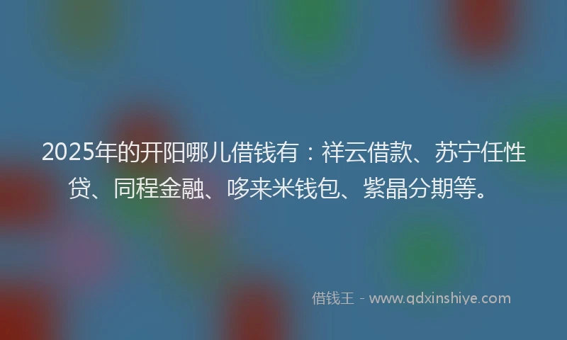 2025年的开阳哪儿借钱有：祥云借款、苏宁任性贷、同程金融、哆来米钱包、紫晶分期等。