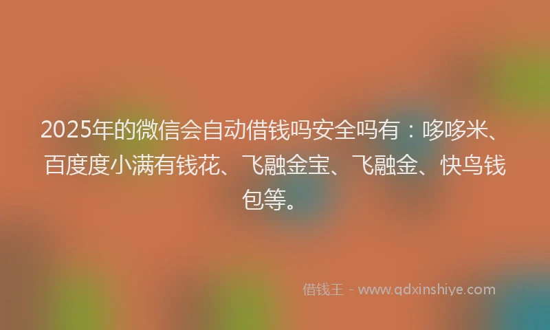 2025年的微信会自动借钱吗安全吗有：哆哆米、百度度小满有钱花、飞融金宝、飞融金、快鸟钱包等。