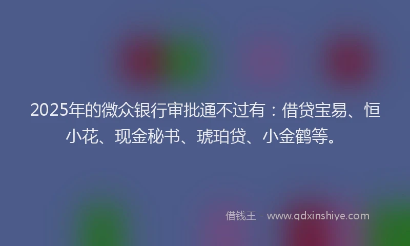 2025年的微众银行审批通不过有：借贷宝易、恒小花、现金秘书、琥珀贷、小金鹤等。