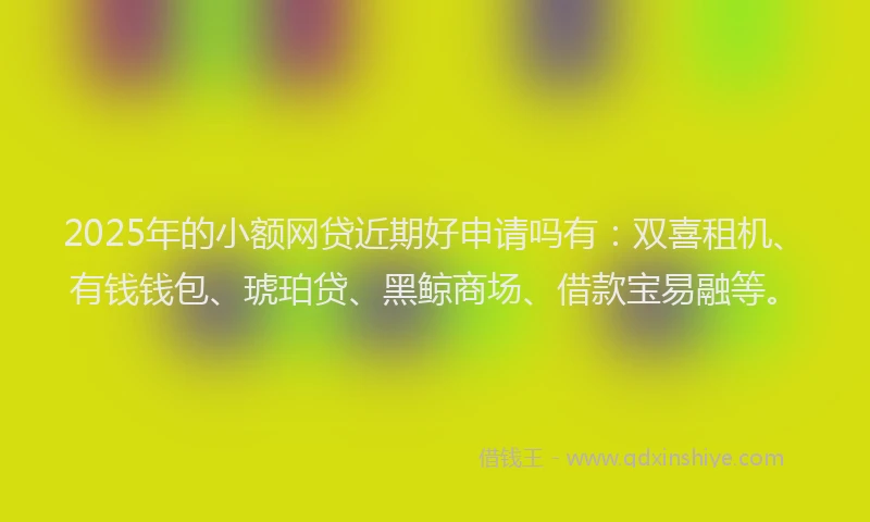 2025年的小额网贷近期好申请吗有：双喜租机、有钱钱包、琥珀贷、黑鲸商场、借款宝易融等。