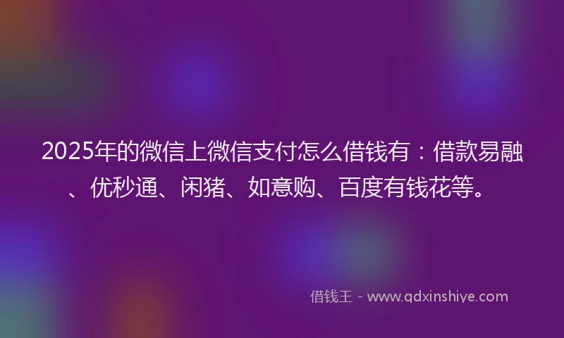 2025年的微信上微信支付怎么借钱有：借款易融、优秒通、闲猪、如意购、百度有钱花等。