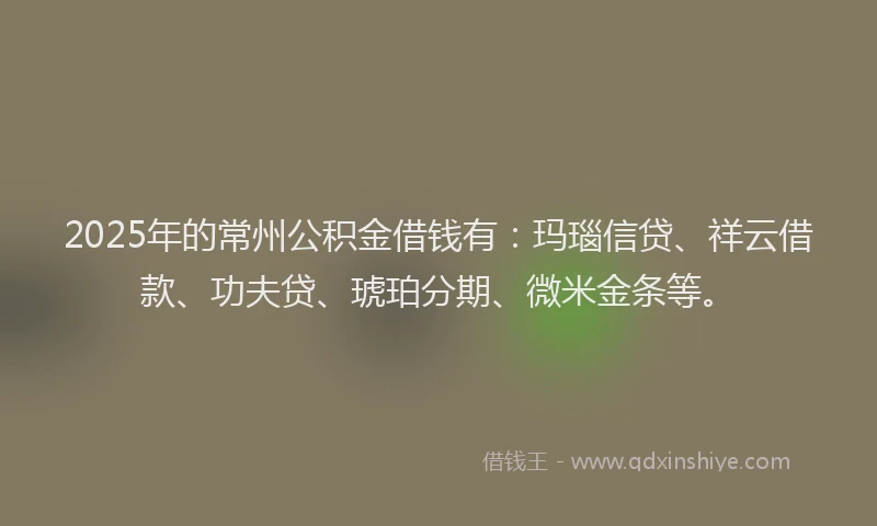 2025年的常州公积金借钱有：玛瑙信贷、祥云借款、功夫贷、琥珀分期、微米金条等。