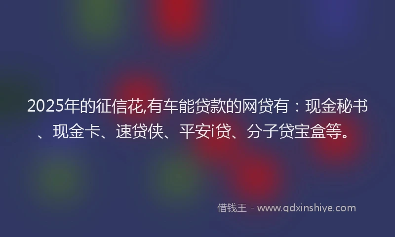 2025年的征信花,有车能贷款的网贷有：现金秘书、现金卡、速贷侠、平安i贷、分子贷宝盒等。