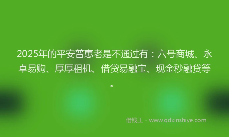 2025年的平安普惠老是不通过有：六号商城、永卓易购、厚厚租机、借贷易融宝、现金秒融贷等。