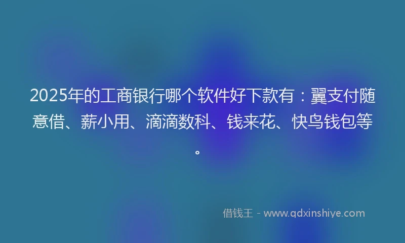 2025年的工商银行哪个软件好下款有：翼支付随意借、薪小用、滴滴数科、钱来花、快鸟钱包等。