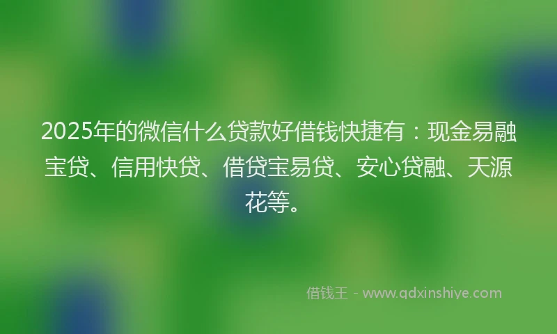 2025年的微信什么贷款好借钱快捷有：现金易融宝贷、信用快贷、借贷宝易贷、安心贷融、天源花等。