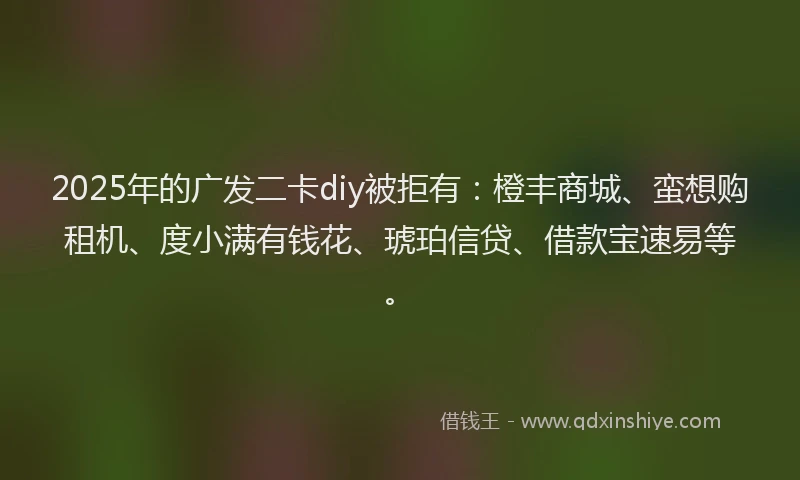 2025年的广发二卡diy被拒有：橙丰商城、蛮想购租机、度小满有钱花、琥珀信贷、借款宝速易等。