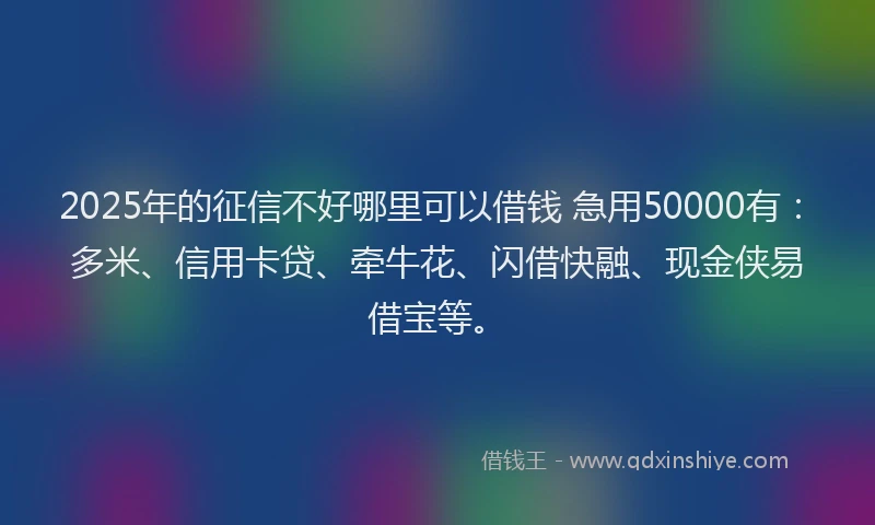 2025年的征信不好哪里可以借钱 急用50000有：多米、信用卡贷、牵牛花、闪借快融、现金侠易借宝等。