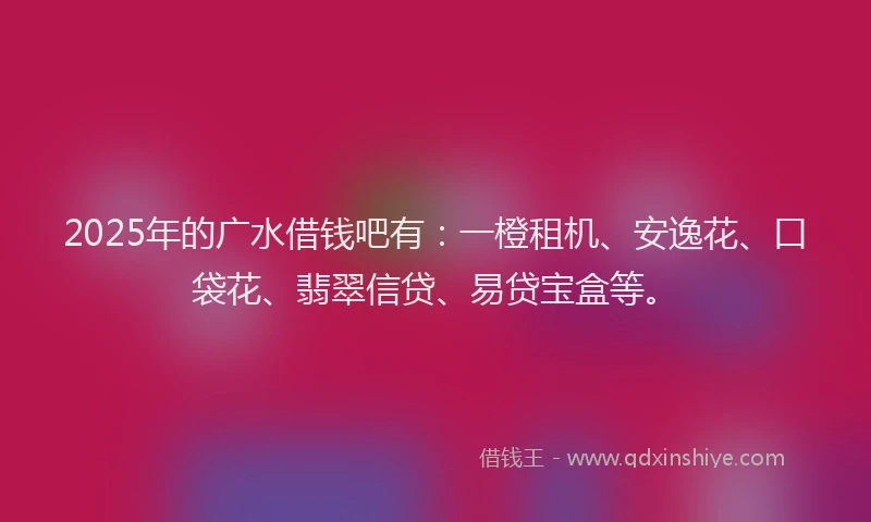 2025年的广水借钱吧有：一橙租机、安逸花、口袋花、翡翠信贷、易贷宝盒等。