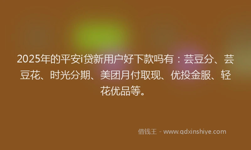 2025年的平安i贷新用户好下款吗有：芸豆分、芸豆花、时光分期、美团月付取现、优投金服、轻花优品等。