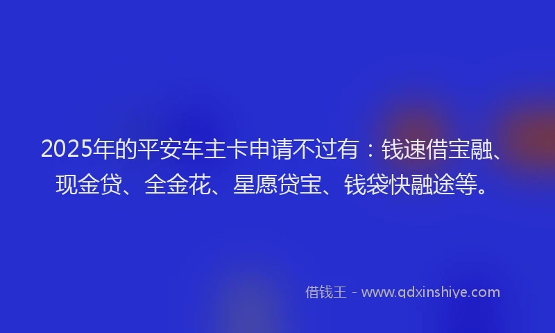 2025年的平安车主卡申请不过有：钱速借宝融、现金贷、全金花、星愿贷宝、钱袋快融途等。