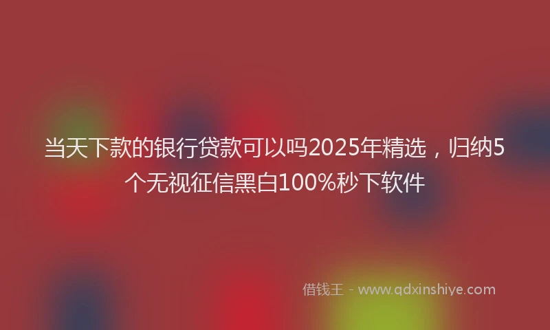 当天下款的银行贷款可以吗2025年精选，归纳5个无视征信黑白100%秒下软件