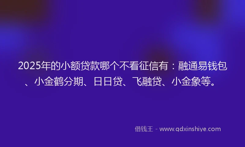 2025年的小额贷款哪个不看征信有：融通易钱包、小金鹤分期、日日贷、飞融贷、小金象等。