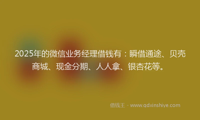 2025年的微信业务经理借钱有：瞬借通途、贝壳商城、现金分期、人人拿、银杏花等。