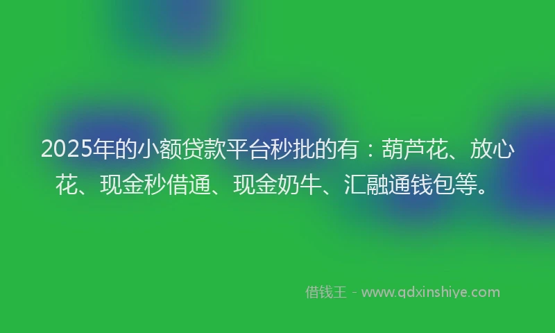 2025年的小额贷款平台秒批的有：葫芦花、放心花、现金秒借通、现金奶牛、汇融通钱包等。