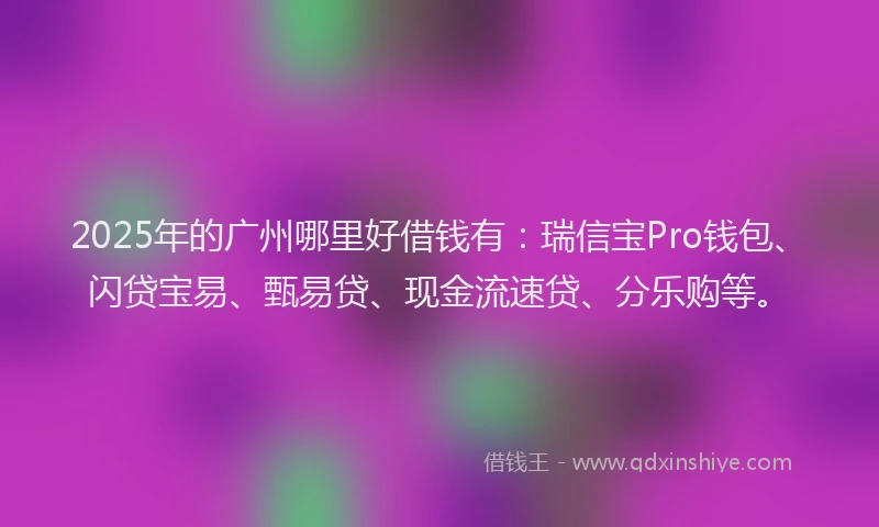 2025年的广州哪里好借钱有：瑞信宝Pro钱包、闪贷宝易、甄易贷、现金流速贷、分乐购等。