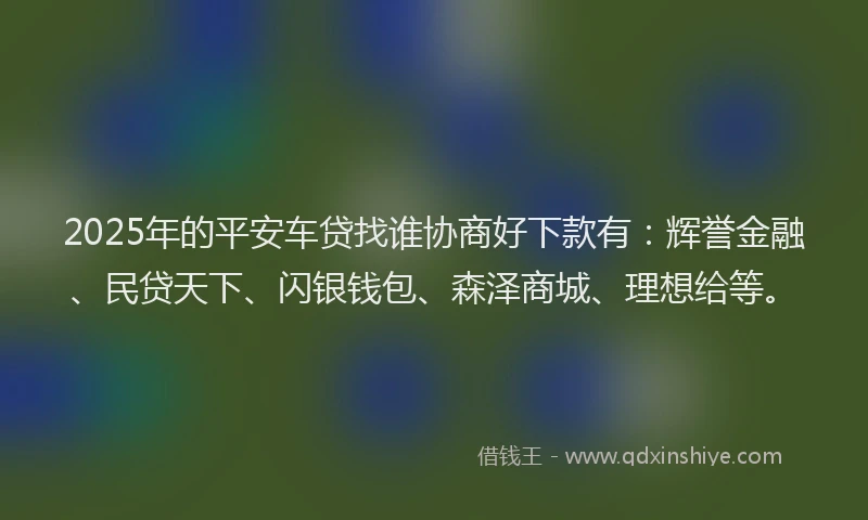 2025年的平安车贷找谁协商好下款有：辉誉金融、民贷天下、闪银钱包、森泽商城、理想给等。