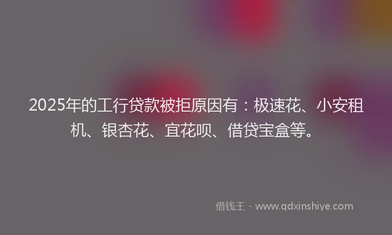 2025年的工行贷款被拒原因有：极速花、小安租机、银杏花、宜花呗、借贷宝盒等。