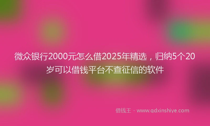 微众银行2000元怎么借2025年精选，归纳5个20岁可以借钱平台不查征信的软件
