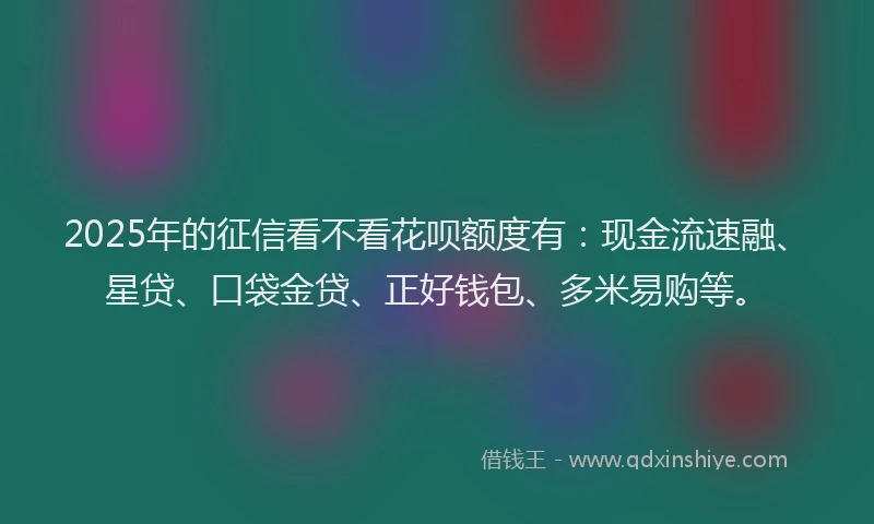 2025年的征信看不看花呗额度有：现金流速融、星贷、口袋金贷、正好钱包、多米易购等。