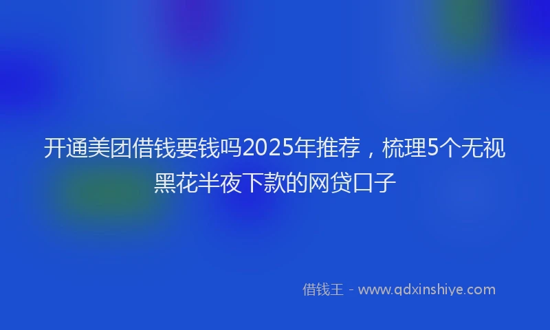 开通美团借钱要钱吗2025年推荐，梳理5个无视黑花半夜下款的网贷口子