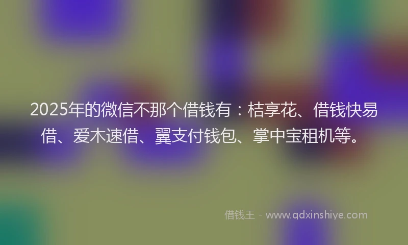2025年的微信不那个借钱有：桔享花、借钱快易借、爱木速借、翼支付钱包、掌中宝租机等。